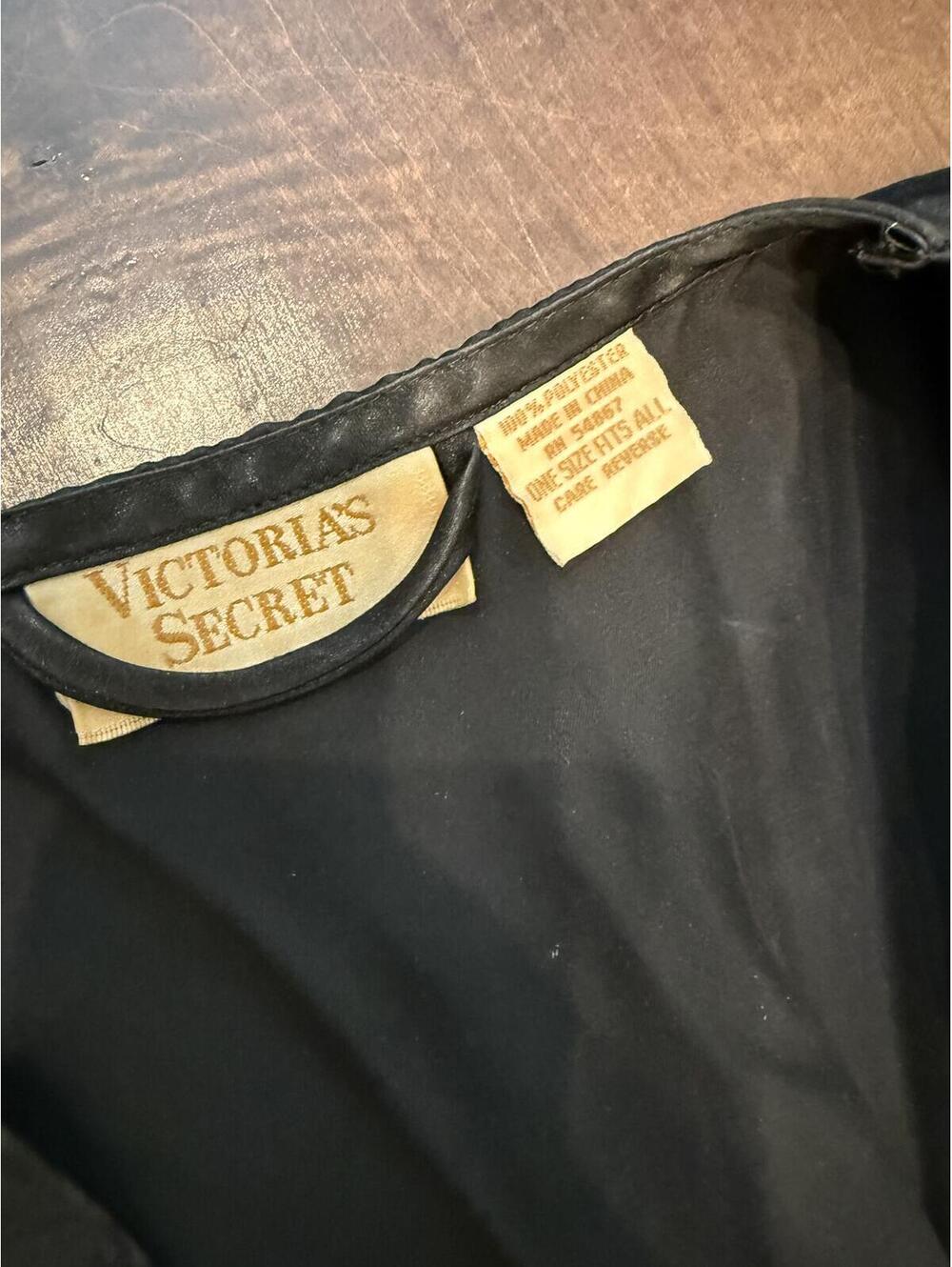 Vintage 90s Gold Label Victoria’s Secret Black Satin Jacquard Robe Set S - Picture 5 of 7